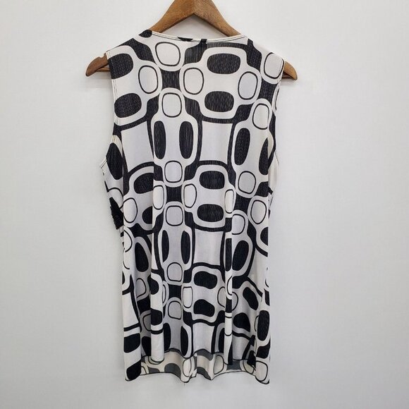 Womens Black & White Sleeveless‎ V-Neck Blouse Top Size L Beaded Waist Stretch - Picture 4 of 13